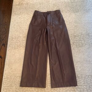 Maeve brown Faux Leather cropped Wide-Leg Pants size 25